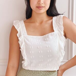 Boutique 1861 Ruz | White Boxy Crop Top w/ Ruffles